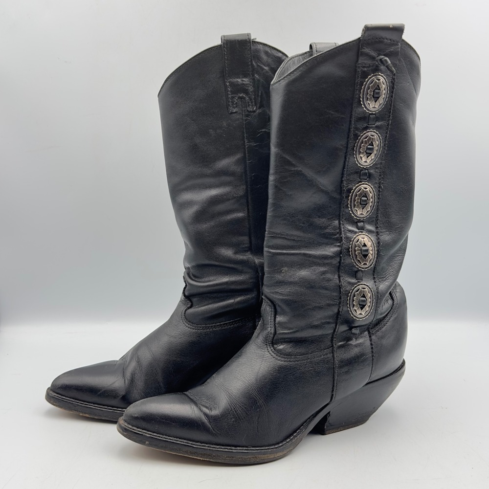 Zodiac Boots Black Leather Concho Western Vintage 5.5M 825058 Cowgirl Boho